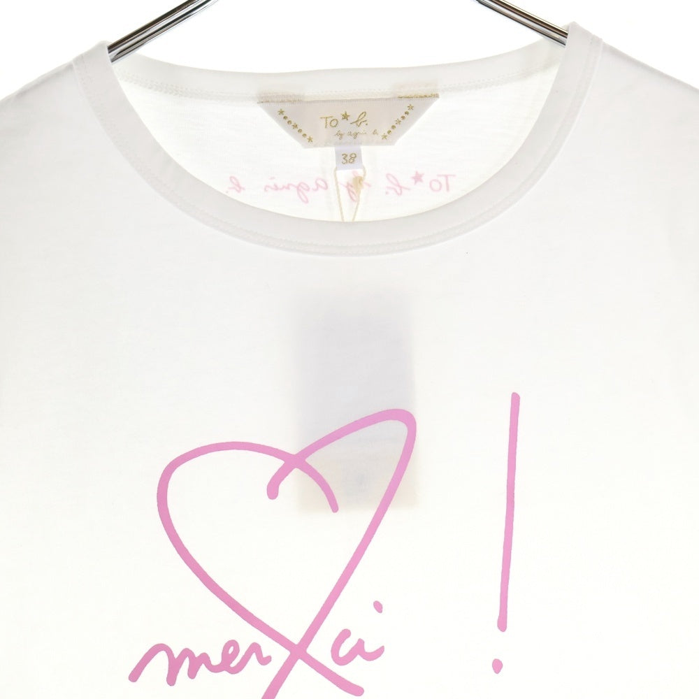 agnes b.(アニエスベー) ハートプリント クルーネック半袖Tシャツ カットソー レディース ホワイト 6450 WW21