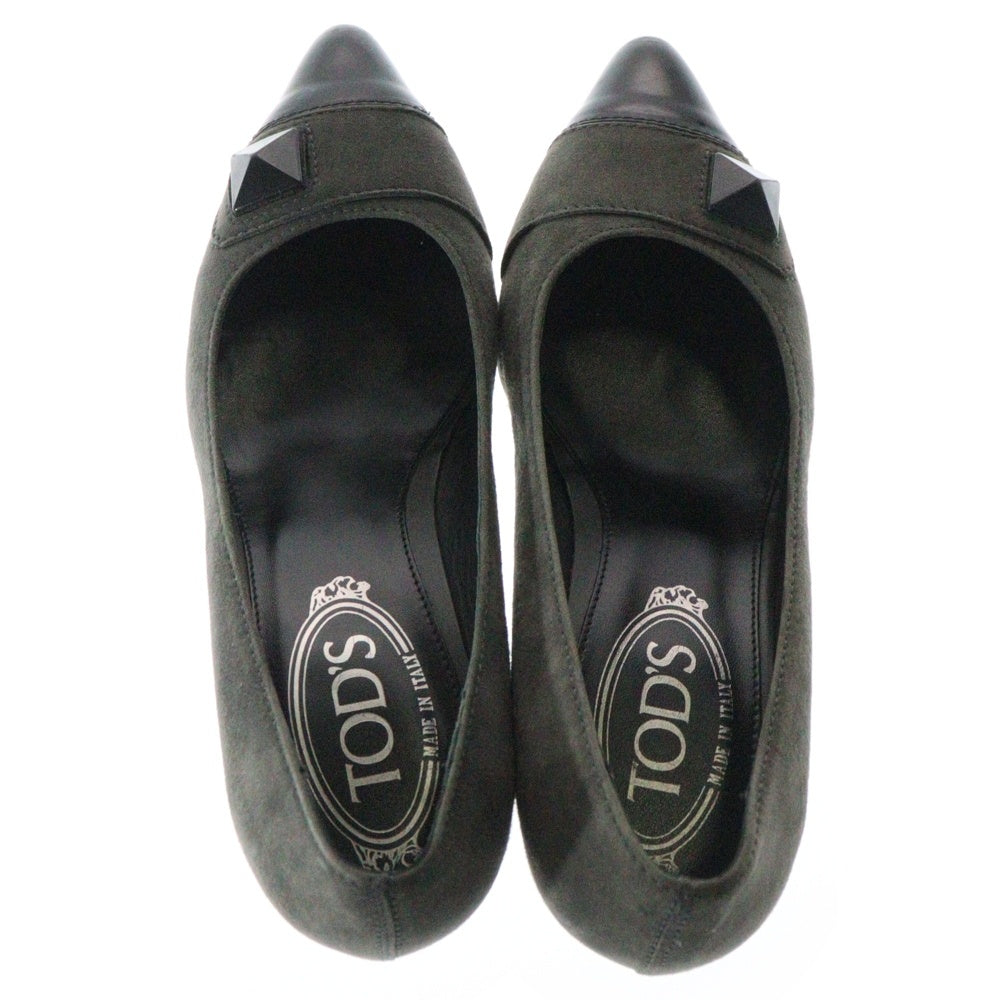 TOD'S(トッズ) ポインテッドトゥ スウェードレザーヒールパンプス レディース グレー/ブラック