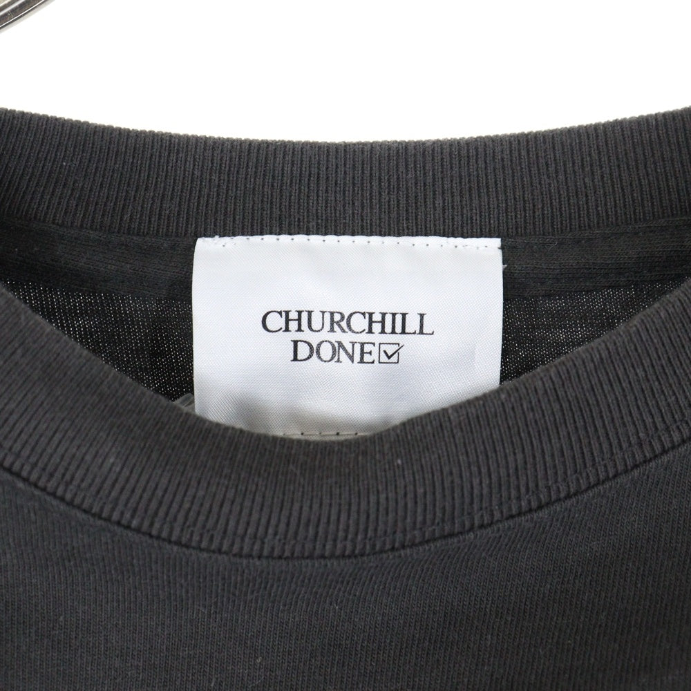 NO BRAND(ノーブランド) CHURCHILL DONE(チャーチルダン) 両面プリント クルーネック長袖Tシャツ カットソー ブラック