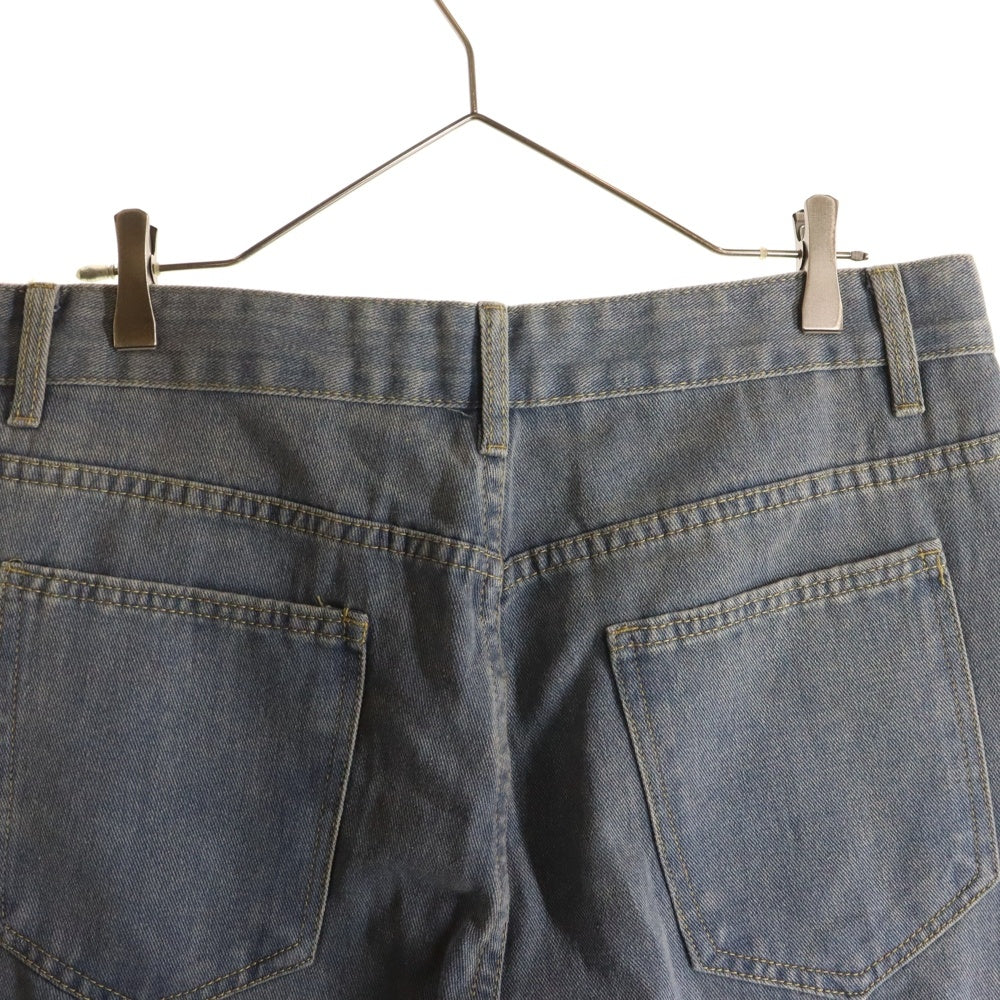 NO BRAND(ノーブランド) カットオフ加工 ストレートワイドダメージデニムパンツ インディゴ