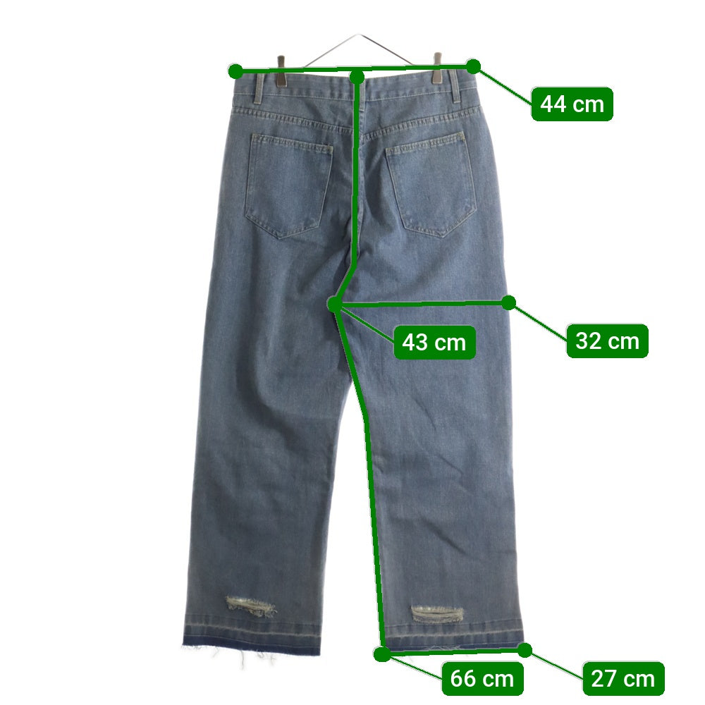 NO BRAND(ノーブランド) カットオフ加工 ストレートワイドダメージデニムパンツ インディゴ