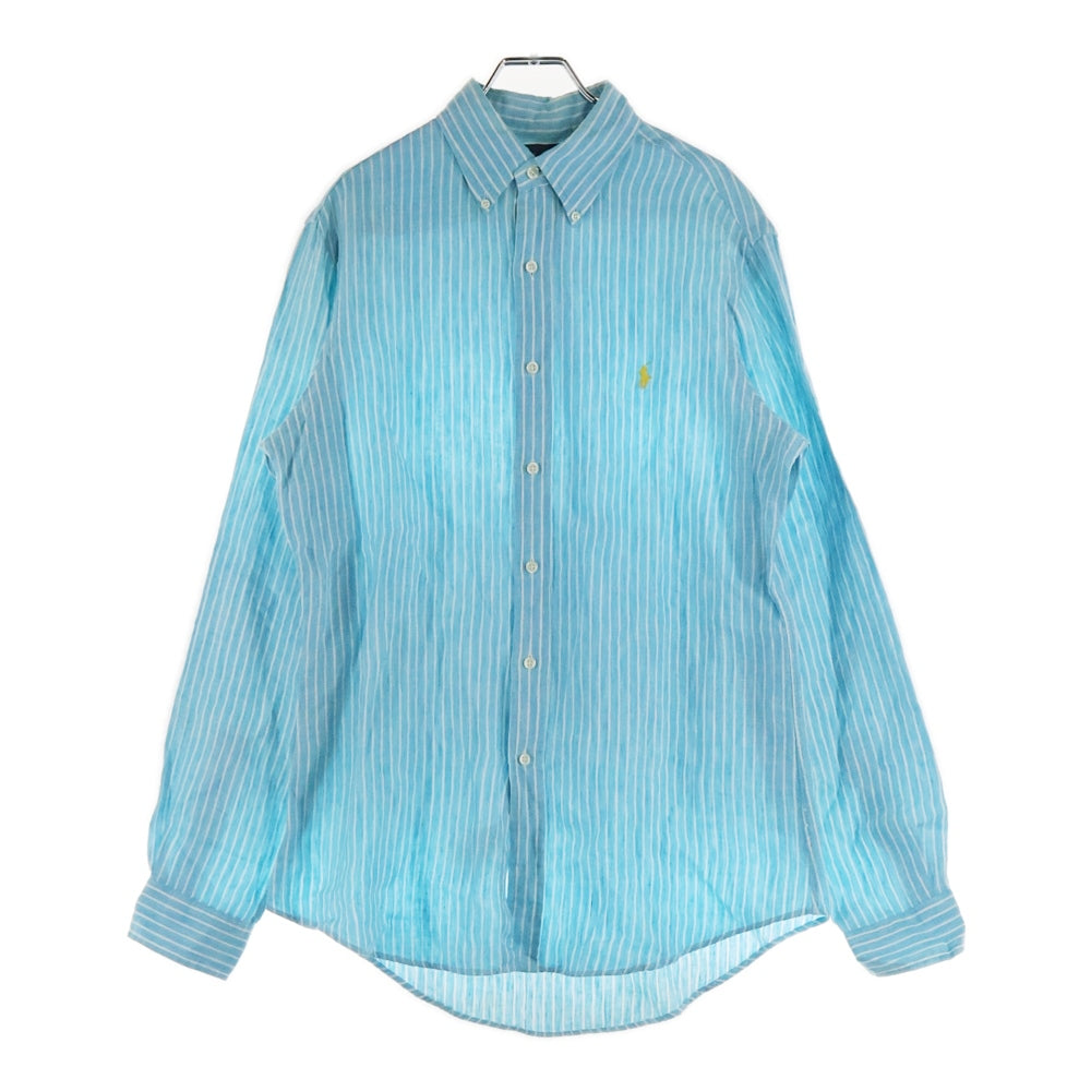 RALPH LAUREN(ラルフローレン) フロント刺繍 ストライプ柄 ロングスリーブ 長袖シャツ ライトブルー/ホワイト 7987210TZZX