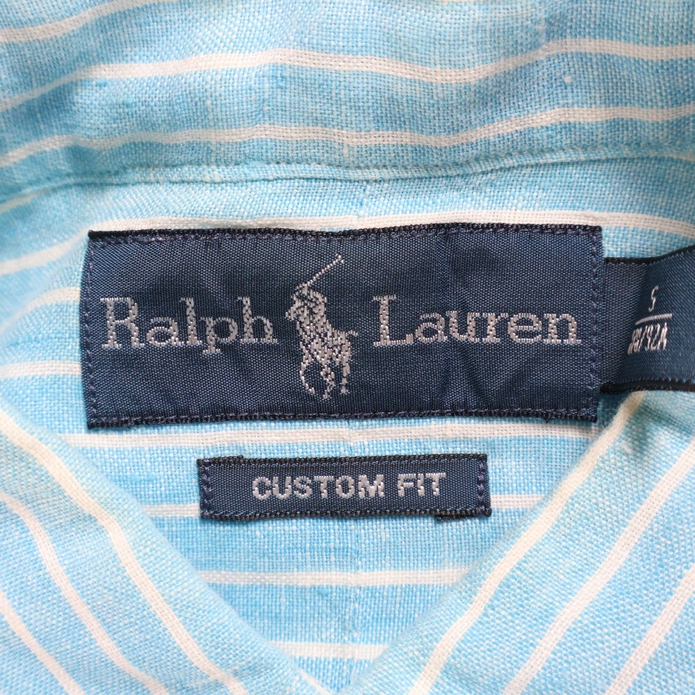 RALPH LAUREN(ラルフローレン) フロント刺繍 ストライプ柄 ロングスリーブ 長袖シャツ ライトブルー/ホワイト 7987210TZZX