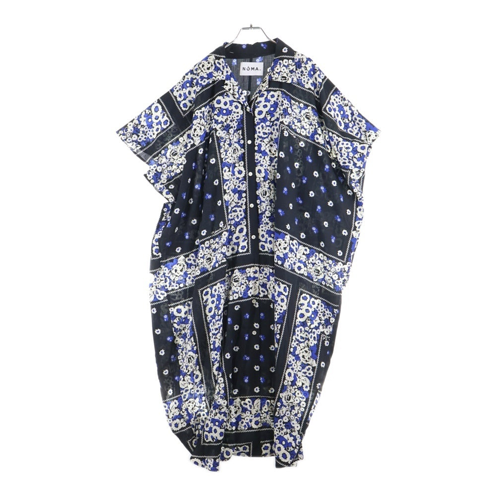 NOMA t.d.(ノーマティーディー) NOMA t.d. ノーマティーディー OPENCOLLAR SHIRT DRESS オープンカラー 総柄 ノースリーブワンピース ドレス レディース ブルー N31-DR02