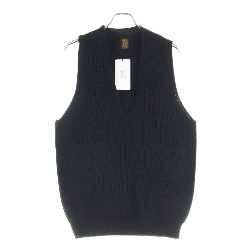 BATONER(バトナ―) SOLID WOOL RIB V NECK BIG VEST ソリッド ウール リブ Vネック ビッグ ベスト ブラック BN-22FL-033