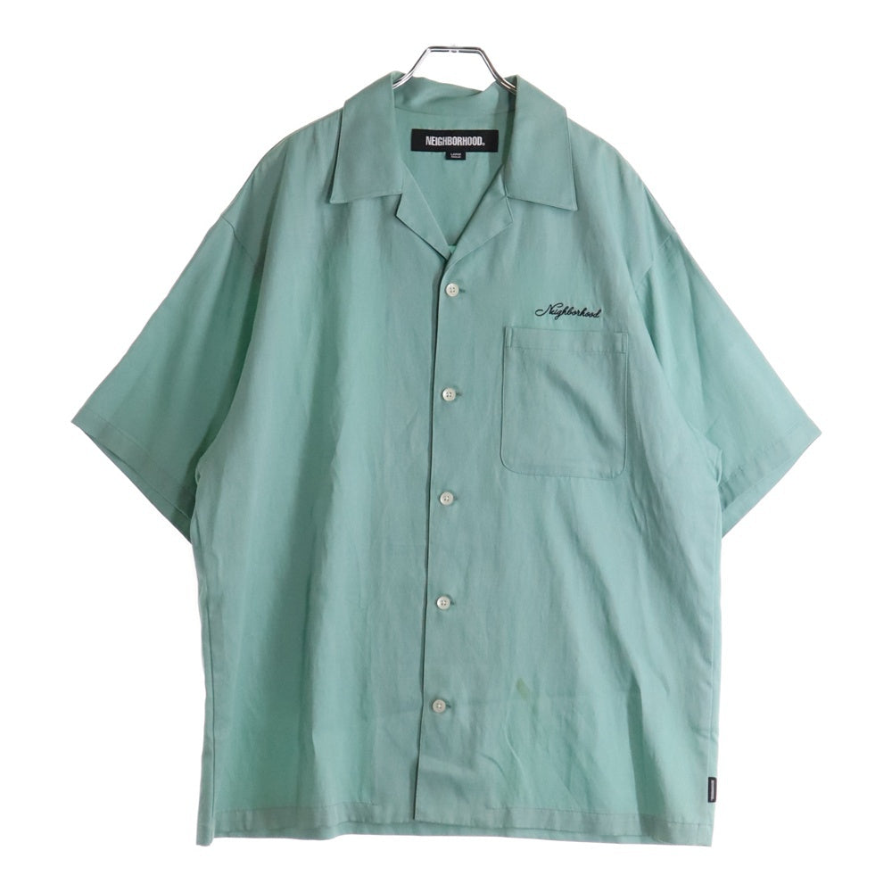 NEIGHBORHOOD(ネイバーフッド) 23SS SOLID-COLOR HAWAIIAN SHIRT ソリッドカラー チェストエンブロイダリー オープンカラー 半袖シャツ グリーン 231TSNH-SHM10