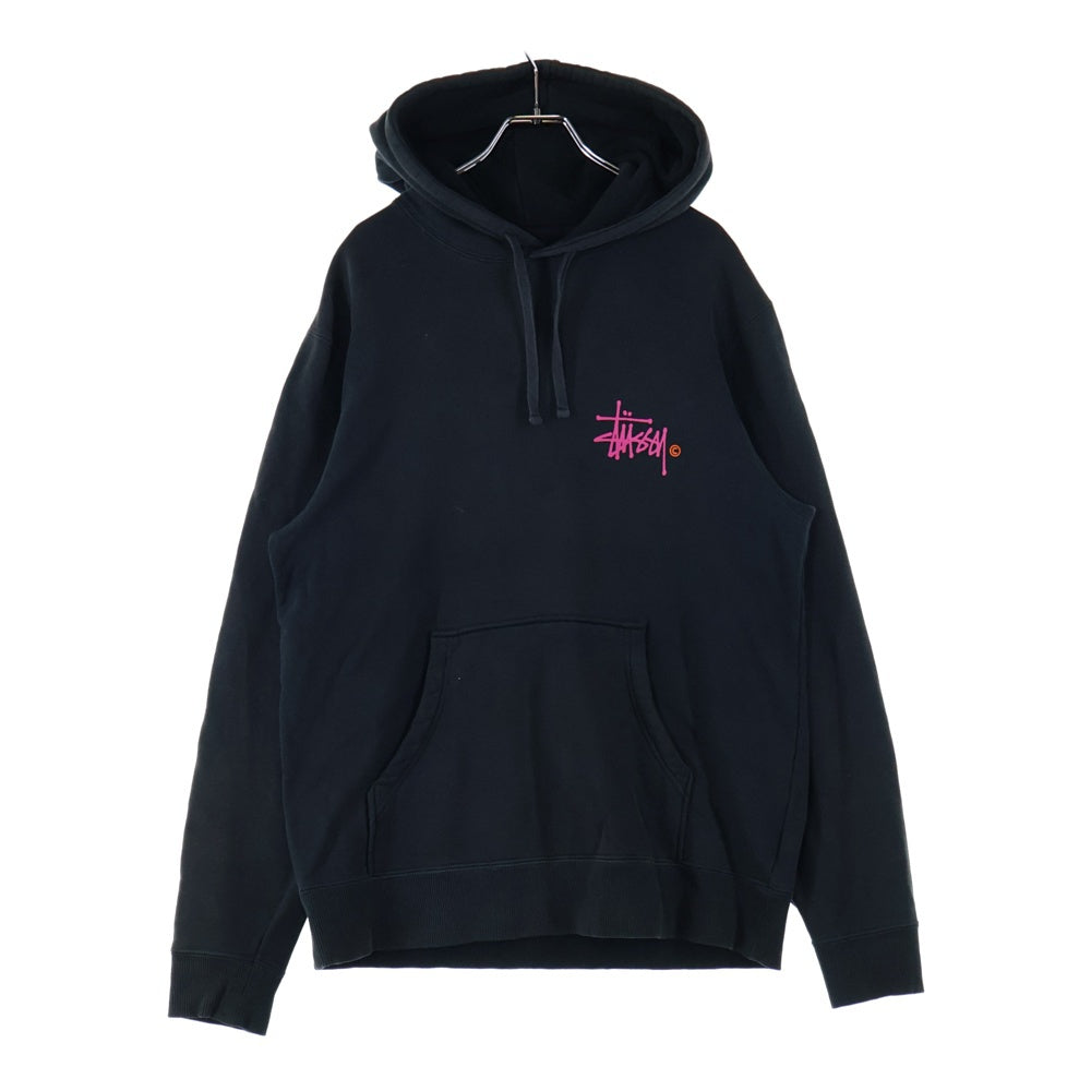 STUSSY(ステューシー) 中国製 両面ロゴプリント スウェット プルオーバーパーカー ブラック