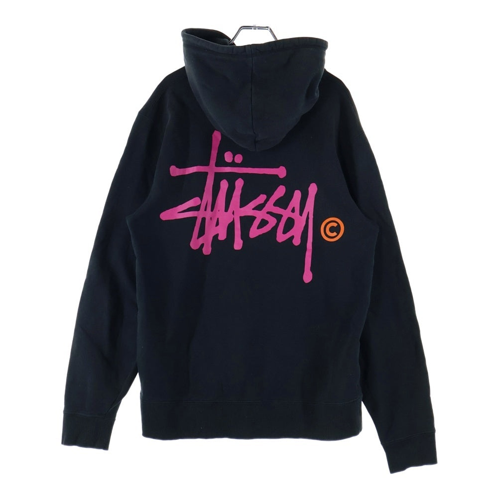 STUSSY(ステューシー) 中国製 両面ロゴプリント スウェット プルオーバーパーカー ブラック