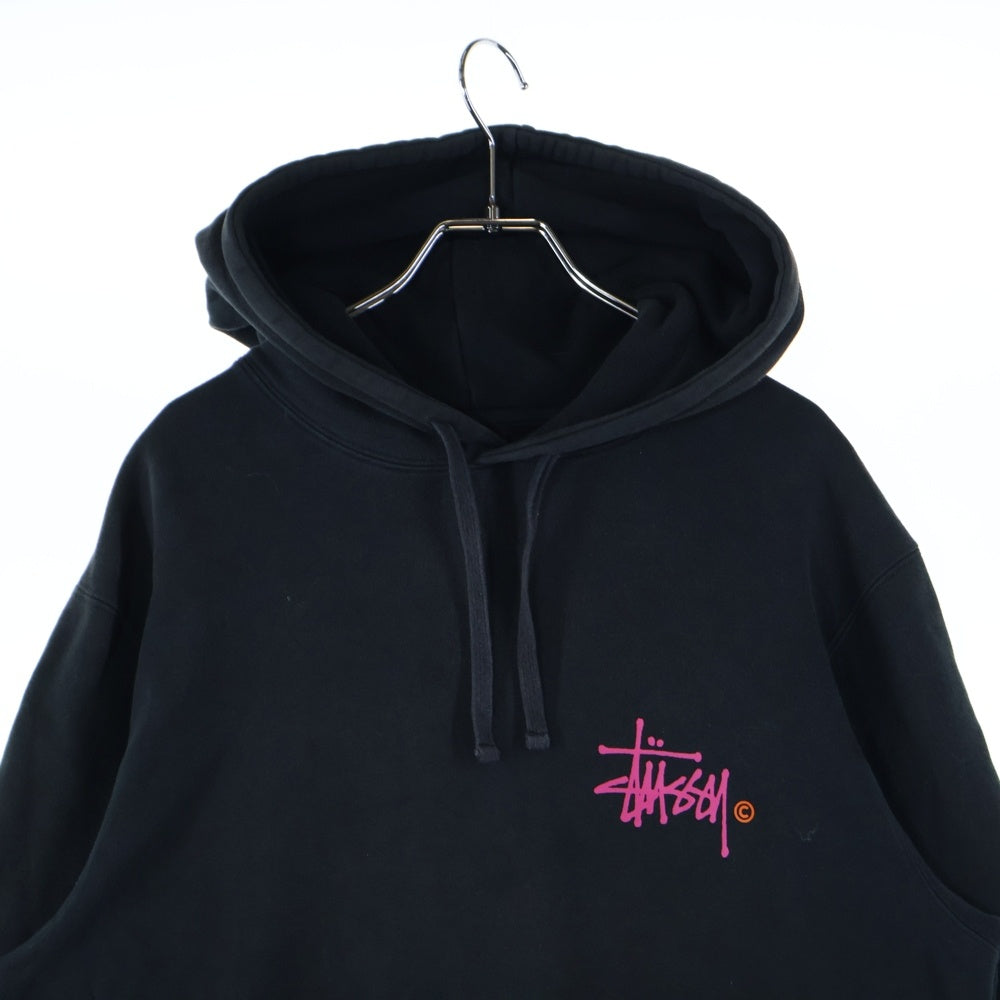 STUSSY(ステューシー) 中国製 両面ロゴプリント スウェット プルオーバーパーカー ブラック