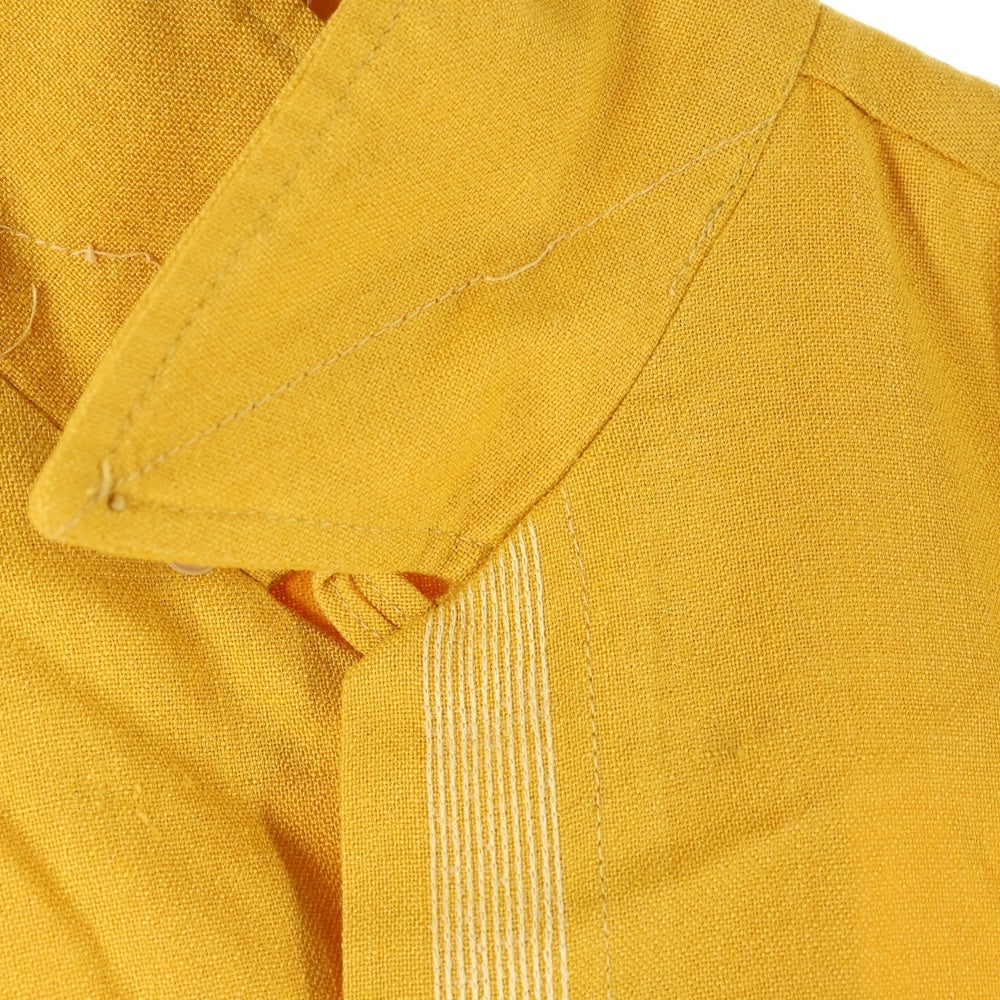 NO BRAND(ノーブランド) 70S VINTAGE ヴィンテージ エンブレム刺繍 比翼 オープンカラー長袖シャツ マスタード