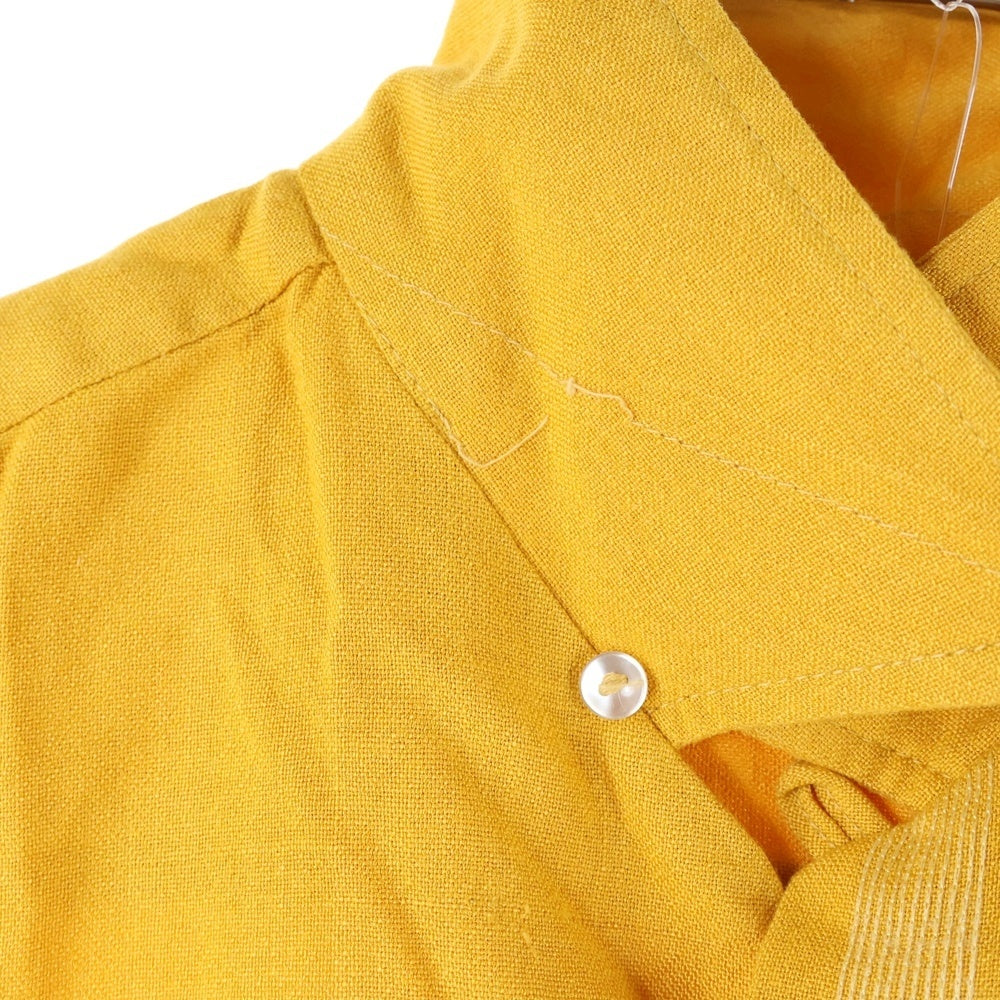 NO BRAND(ノーブランド) 70S VINTAGE ヴィンテージ エンブレム刺繍 比翼 オープンカラー長袖シャツ マスタード