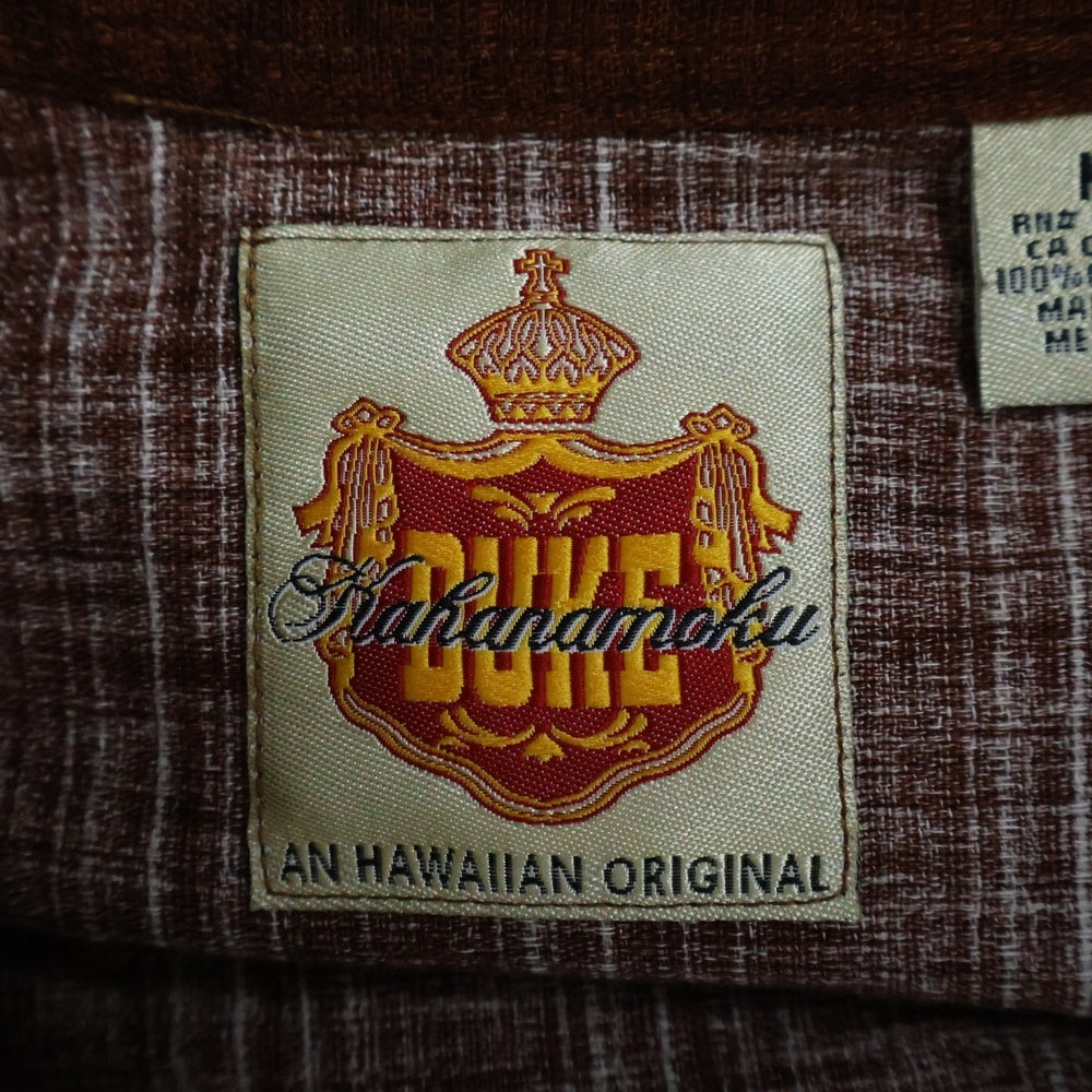 DUKE KAHANAMOKU( デュークカハナモク) 復刻 メキシコ製 エスニック柄 コットン 半袖ハワイアンシャツ アロハシャツ ブラウン 746352