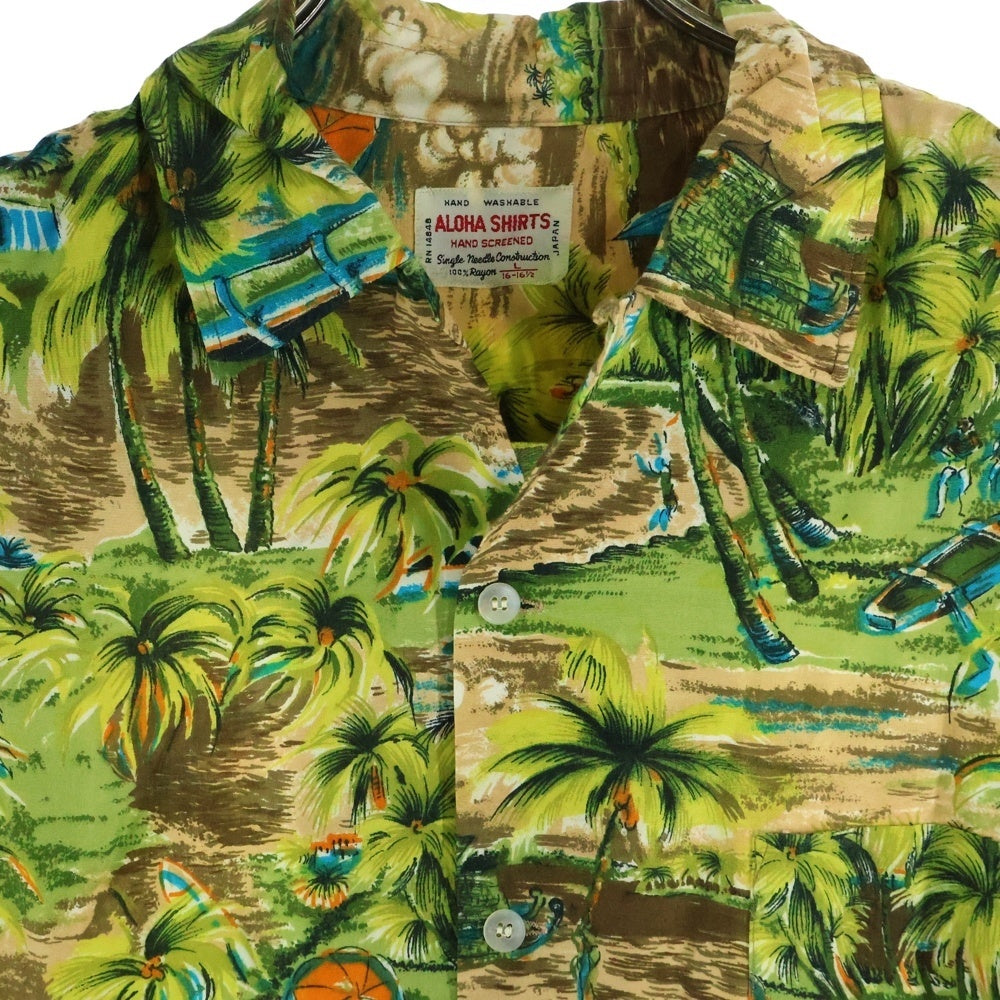 VINTAGE(ヴィンテージ) 60S VINTAGE ALOHA SHIRTS HAND SCREENED 日本製 レーヨン 総柄 半袖ハワイアンシャツ アロハシャツ マルチカラー