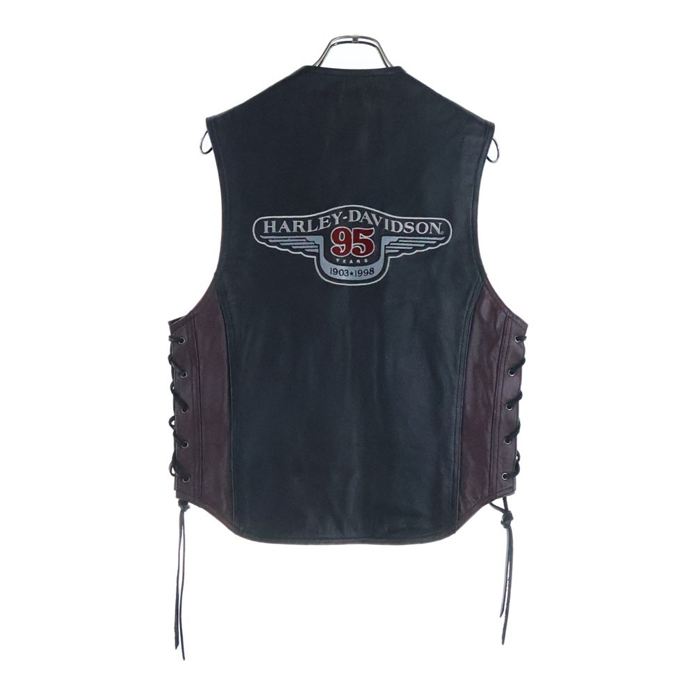 HARLEY DAVIDSON(ハーレーダビッドソン) 95th Year Anniversary 95周年記念 レザー バイカーベスト ジャケット ブラック/バーガンディ