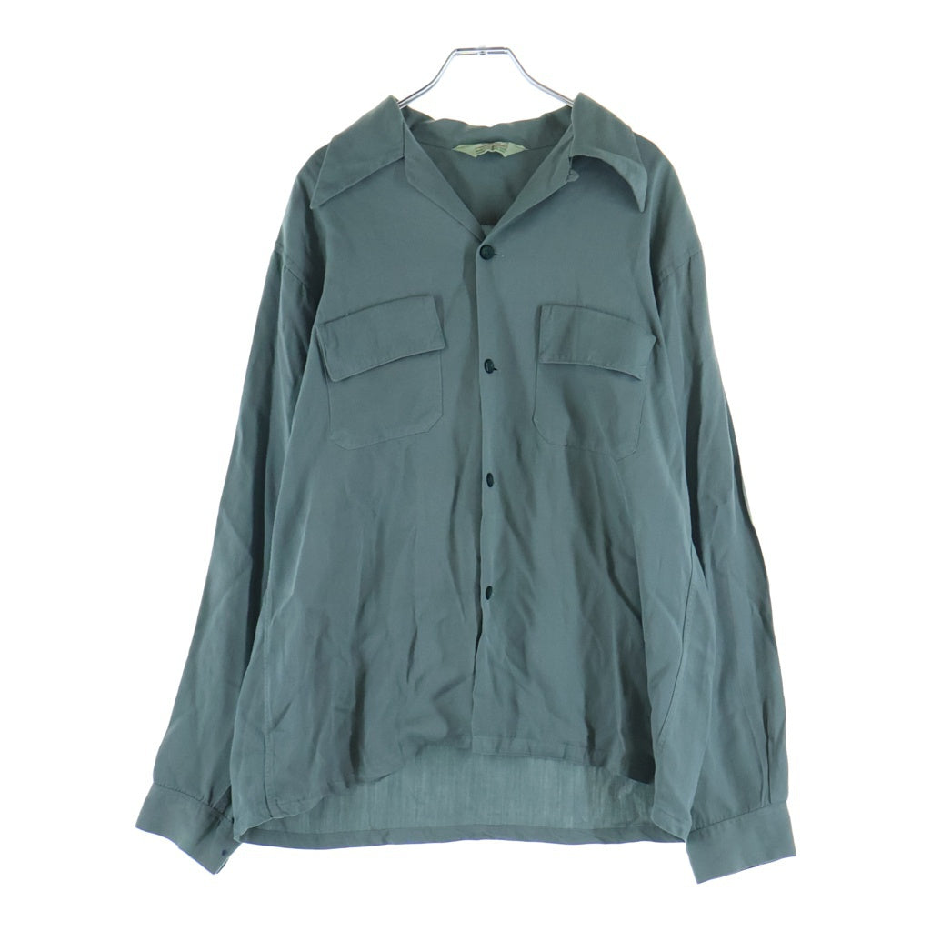 VINTAGE(ヴィンテージ) 60‐70S レーヨン ギャバジン ダブルフラップ オープンカラー 長袖シャツ グリーン