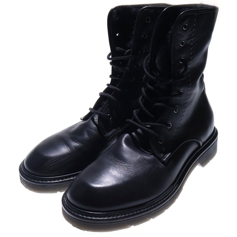 MaxMara(マックスマーラ) 裏ボア 8ホール レースアップ アンクル レザーブーツ ブラック レディース