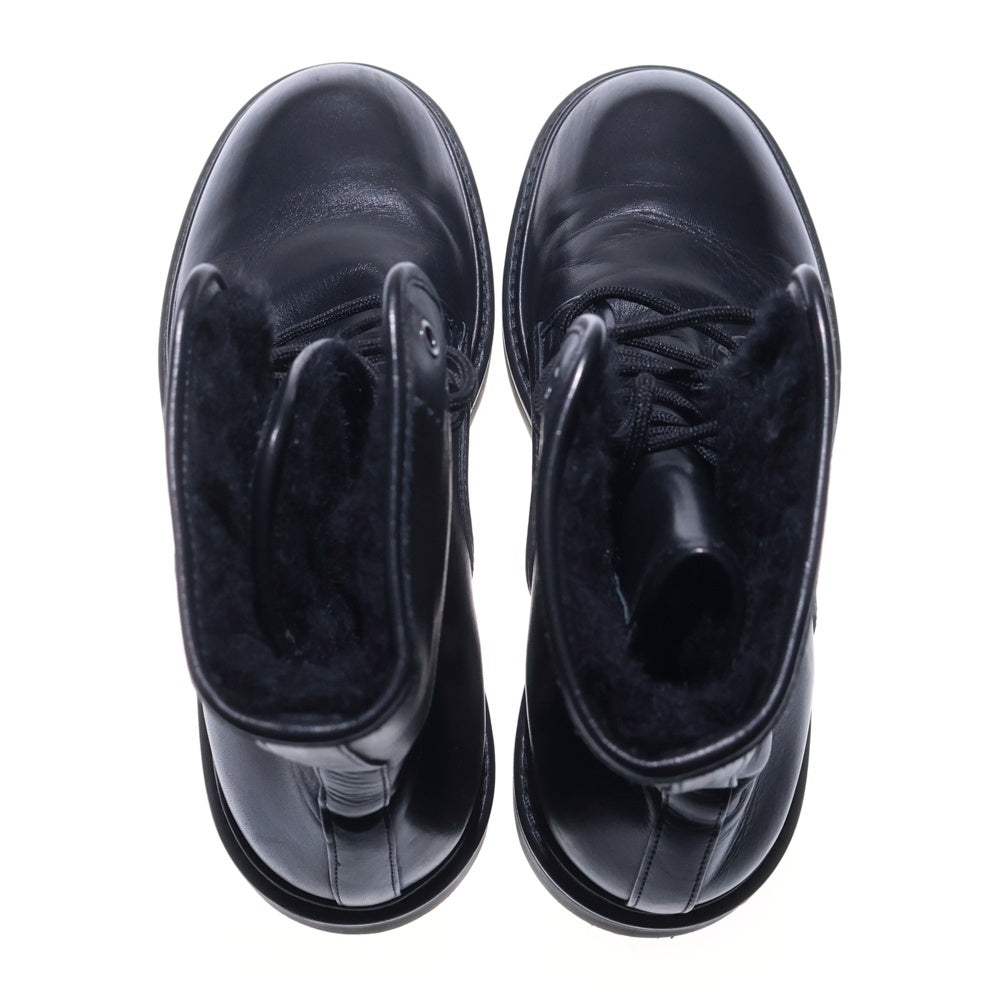 MaxMara(マックスマーラ) 裏ボア 8ホール レースアップ アンクル レザーブーツ ブラック レディース