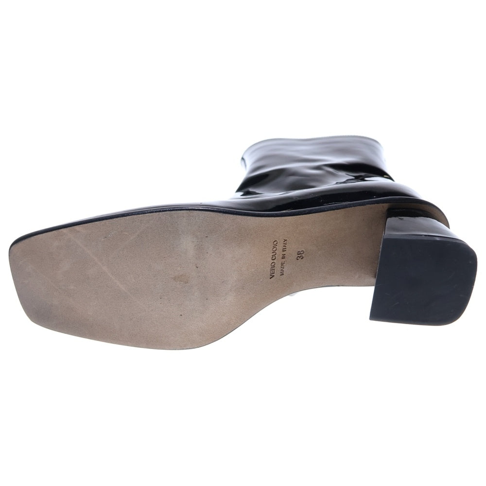 VERO CUOIO(ヴェロキーオ) サイドジップ スクエアトゥ エナメルブーツ ブラック レディース