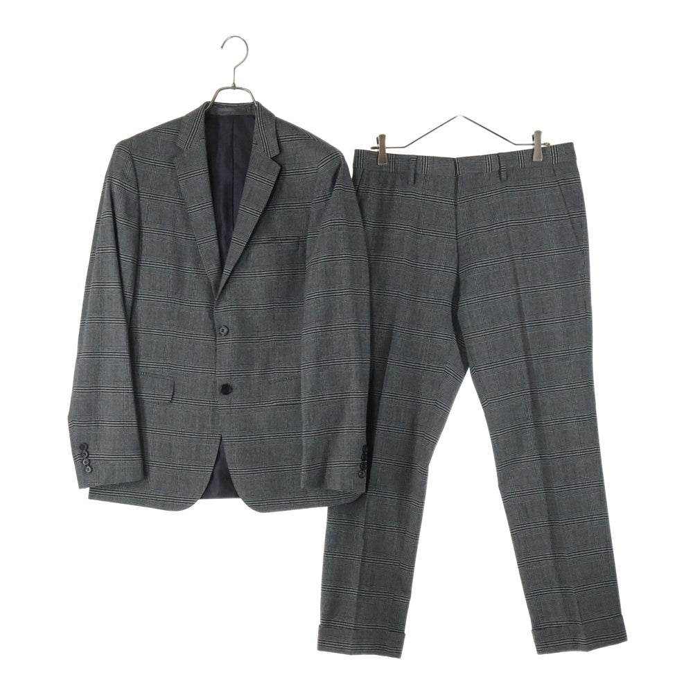HUGO BOSS(ヒューゴボス) インナーポケット付き チェック テーラードジャケット ロングプレスドチェックパンツ セットアップ グレー 48