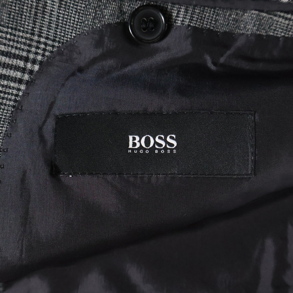 HUGO BOSS(ヒューゴボス) インナーポケット付き チェック テーラードジャケット ロングプレスドチェックパンツ セットアップ グレー 48