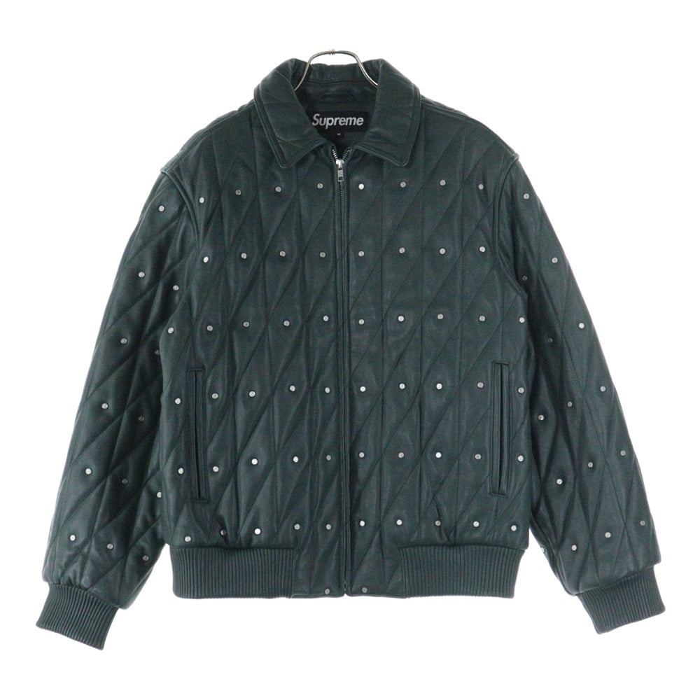 SUPREME(シュプリーム) 18AW Quilted Studded Leather Jacket キルティング シルバースタッズ レザージャケット ブルゾン ダークグリーン