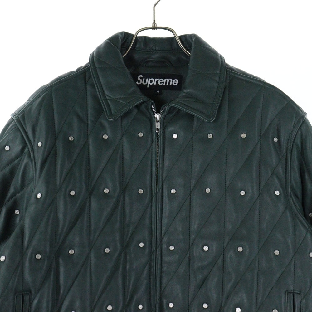 SUPREME(シュプリーム) 18AW Quilted Studded Leather Jacket キルティング シルバースタッズ レザージャケット ブルゾン ダークグリーン