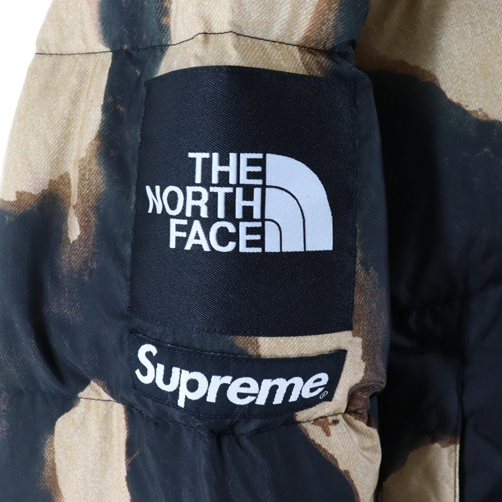 SUPREME(シュプリーム) 21AW ×THE NORTH FACE Bleached Denim Print Nuptse Jacket ブリーチドデニムプリント ヌプシ ダウンジャケット ブラック/ブラウン ND52100I