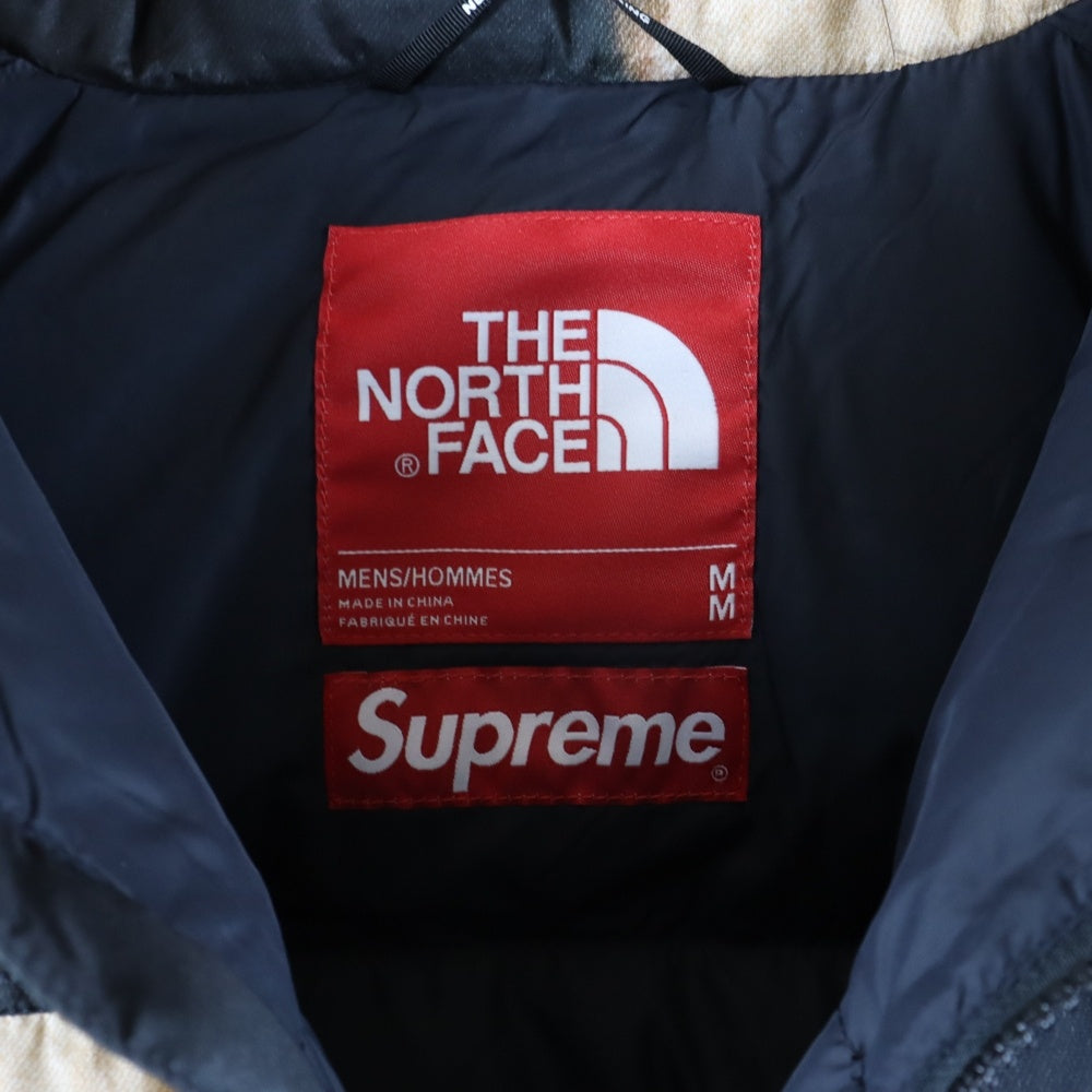 SUPREME(シュプリーム) 21AW ×THE NORTH FACE Bleached Denim Print Nuptse Jacket ブリーチドデニムプリント ヌプシ ダウンジャケット ブラック/ブラウン ND52100I