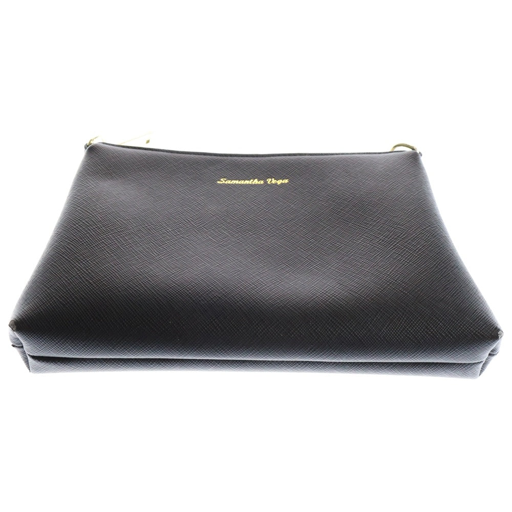 Samantha Vega(サマンサベガ) ストーンチャーム付き ロゴデザイン レザー インナーポーチ付き 2WAY ハンドバッグ ショルダー ブラック