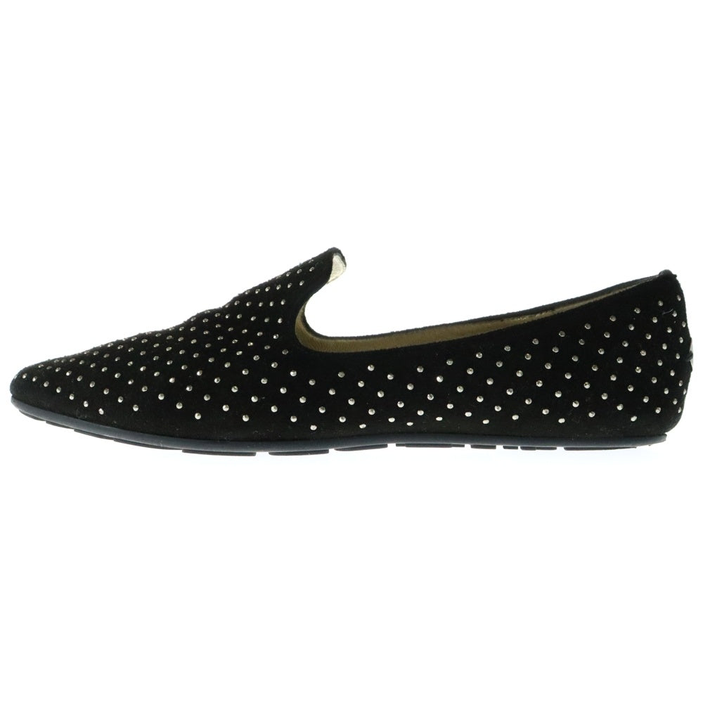 JIMMY CHOO(ジミーチュウ) 134 WHEEL スタッズデザイン スエード スリッポン フラットシューズ レディース ブラック