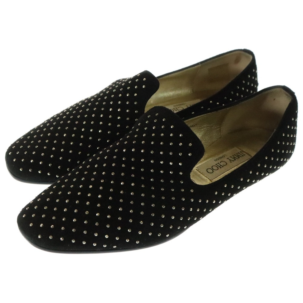 JIMMY CHOO(ジミーチュウ) 134 WHEEL スタッズデザイン スエード スリッポン フラットシューズ レディース ブラック
