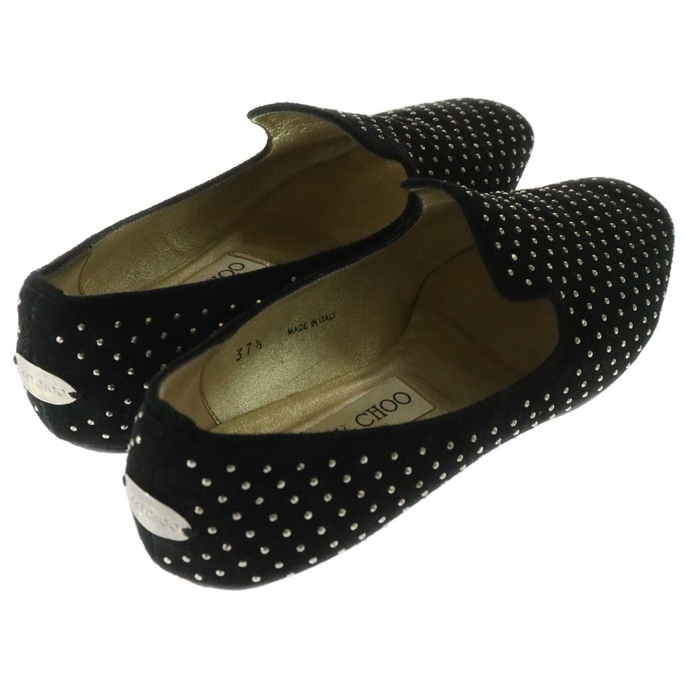 JIMMY CHOO(ジミーチュウ) 134 WHEEL スタッズデザイン スエード スリッポン フラットシューズ レディース ブラック