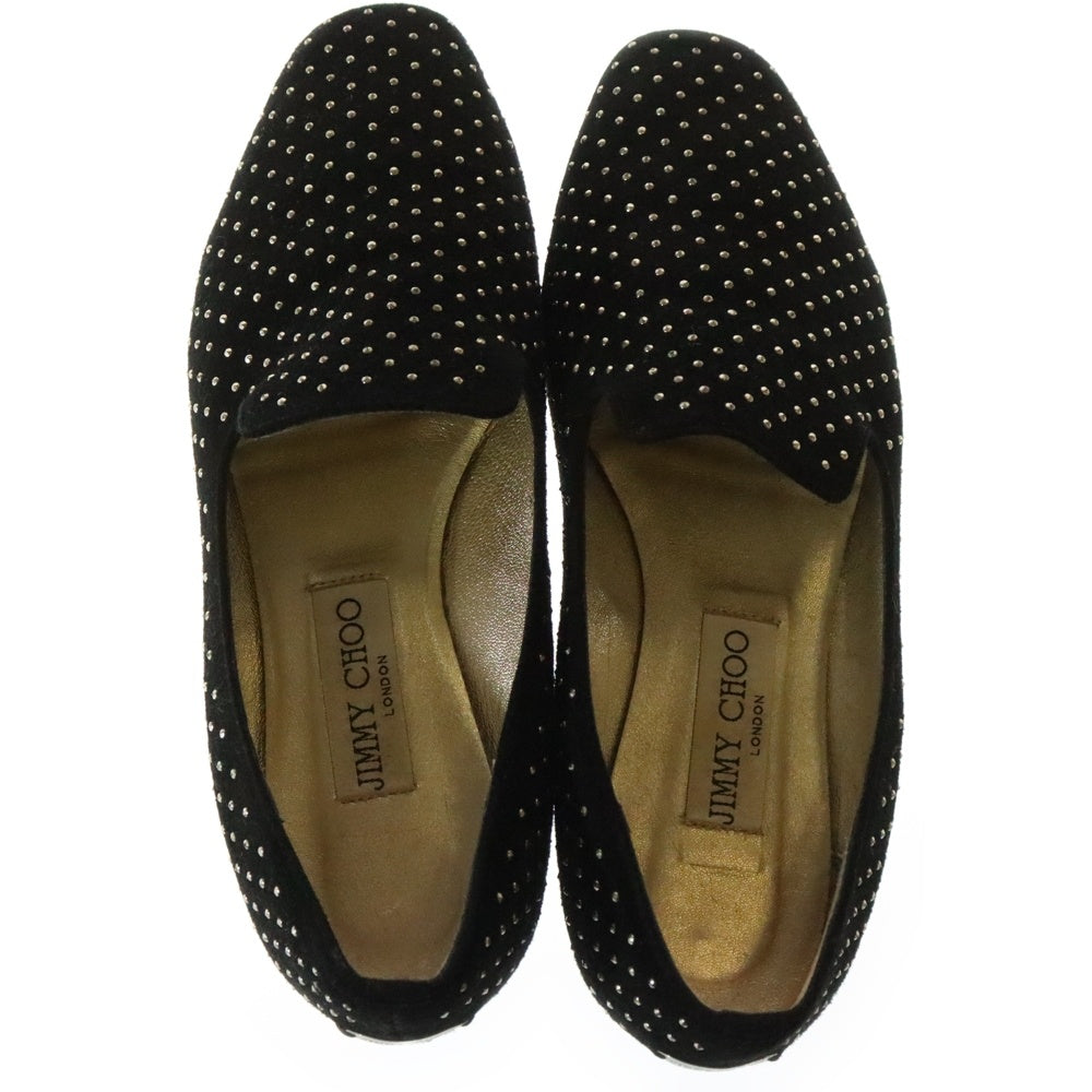 JIMMY CHOO(ジミーチュウ) 134 WHEEL スタッズデザイン スエード スリッポン フラットシューズ レディース ブラック