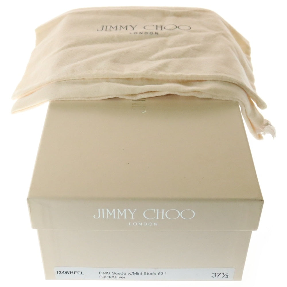 JIMMY CHOO(ジミーチュウ) 134 WHEEL スタッズデザイン スエード スリッポン フラットシューズ レディース ブラック
