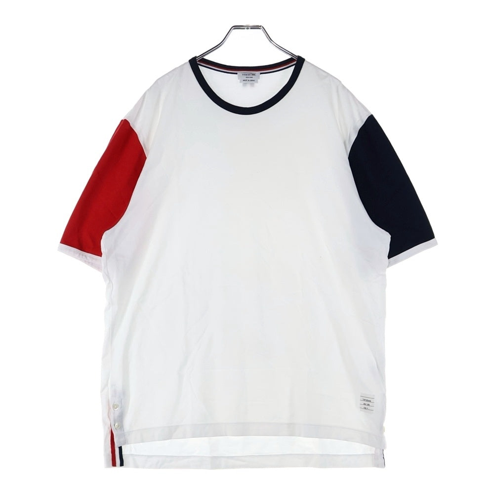 THOM BROWNE(トムブラウン) RED AND BLACK SLEEVES T-SHIRT IN WHITE レッド アンド ブラック スリーブス イン ホワイト クルーネック半袖Tシャツ カットソー ホワイト MJS083F-00042960