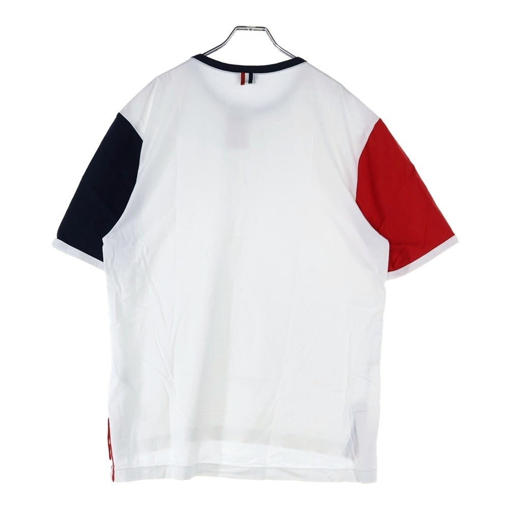 THOM BROWNE(トムブラウン) RED AND BLACK SLEEVES T-SHIRT IN WHITE レッド アンド ブラック スリーブス イン ホワイト クルーネック半袖Tシャツ カットソー ホワイト MJS083F-00042960