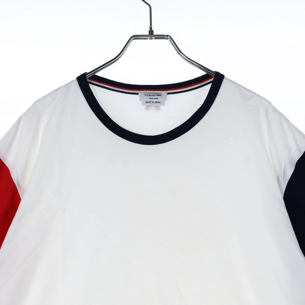THOM BROWNE(トムブラウン) RED AND BLACK SLEEVES T-SHIRT IN WHITE レッド アンド ブラック スリーブス イン ホワイト クルーネック半袖Tシャツ カットソー ホワイト MJS083F-00042960