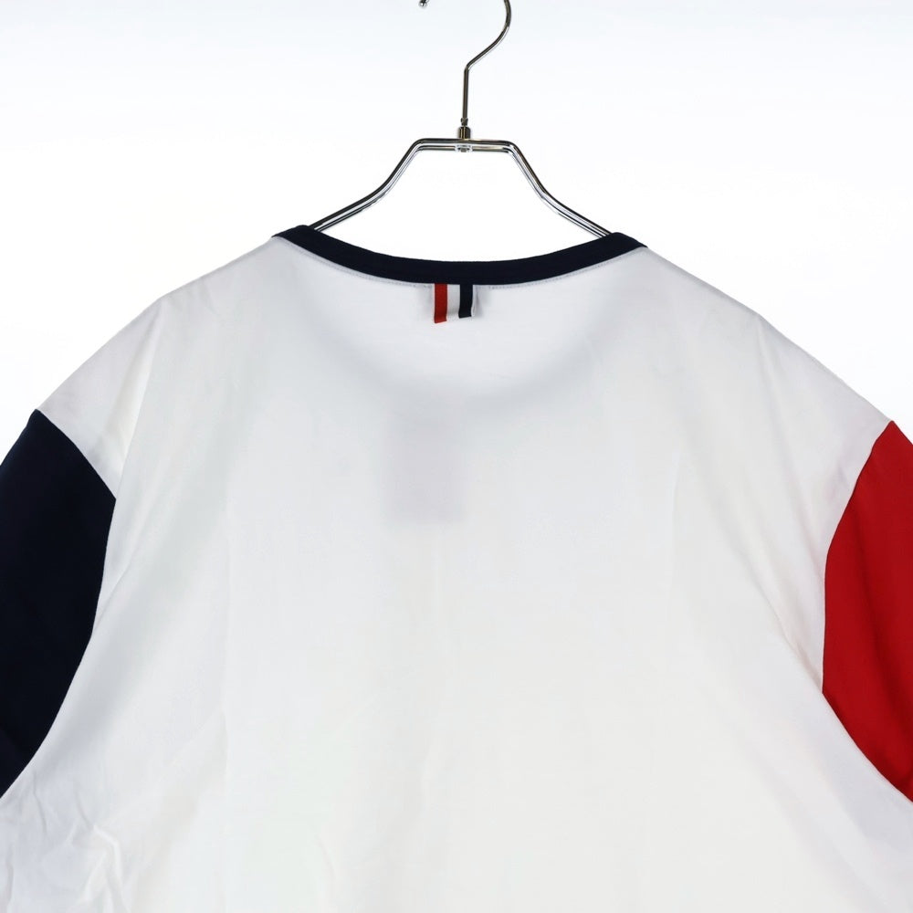 THOM BROWNE(トムブラウン) RED AND BLACK SLEEVES T-SHIRT IN WHITE レッド アンド ブラック スリーブス イン ホワイト クルーネック半袖Tシャツ カットソー ホワイト MJS083F-00042960