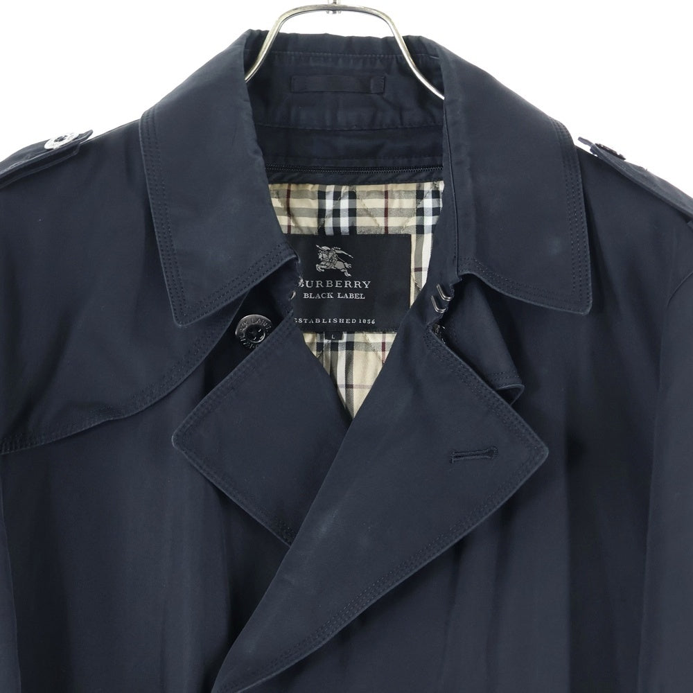 BURBERRY BLACK LABEL(バーバリー ブラックレーベル) ノヴァチェック ライナー付き ガンフラップ トレンチコート ブラック/ベージュ BMA05-302-09