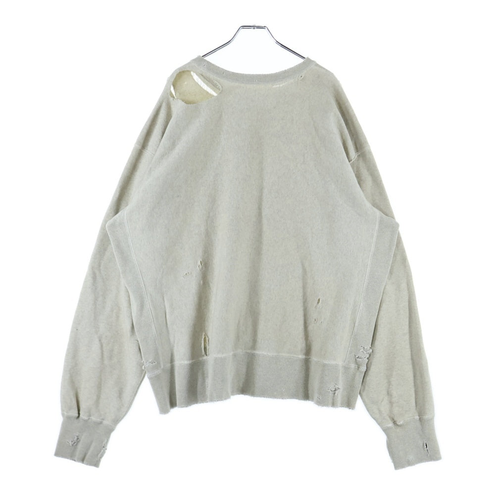 ANCELLM(アンセルム) CRASH SWEAT SHIRT クラッシュ加工 フロントプリント クルーネック スウェット トレーナー グレー ANC-CT43