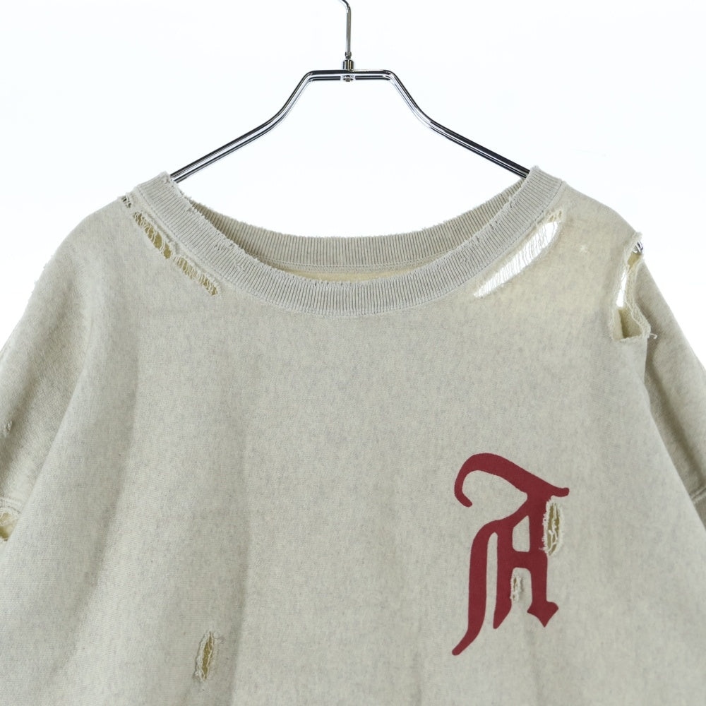 ANCELLM(アンセルム) CRASH SWEAT SHIRT クラッシュ加工 フロントプリント クルーネック スウェット トレーナー グレー ANC-CT43
