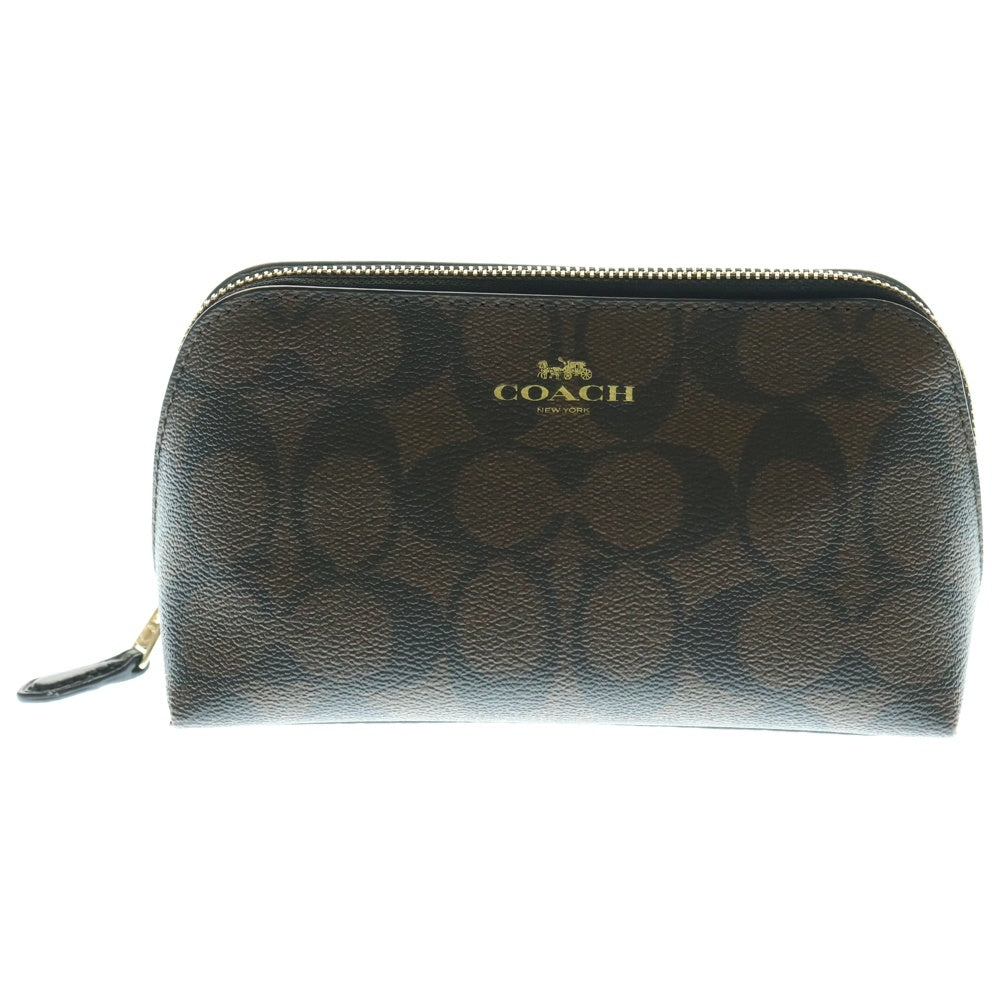 COACH(コーチ) シグネチャーロゴ ジップアップ メイクポーチ レディース ブラウン F53385