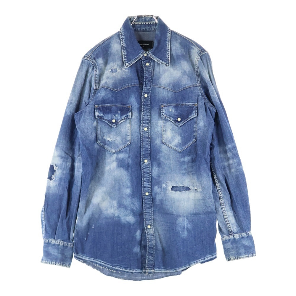 DSQUARED2(ディースクエアード) ペイント加工 長袖デニムウェスタンシャツ インディゴ S71DM0258 S30341