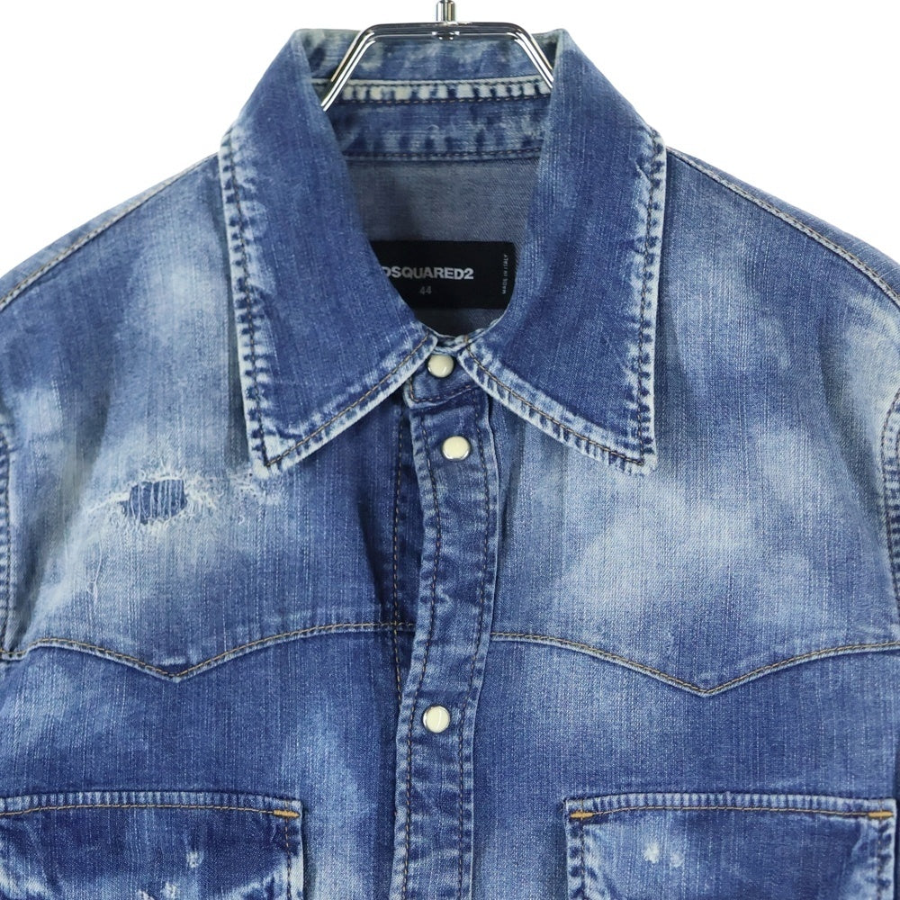 DSQUARED2(ディースクエアード) ペイント加工 長袖デニムウェスタンシャツ インディゴ S71DM0258 S30341