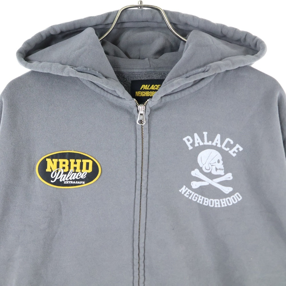 NEIGHBORHOOD(ネイバーフッド) 25AW ×PALACE SKATEBOARDS SKULL ZIP HOOD パレススケートボード スカル ジップアップフーディー パーカー スウェット グレー