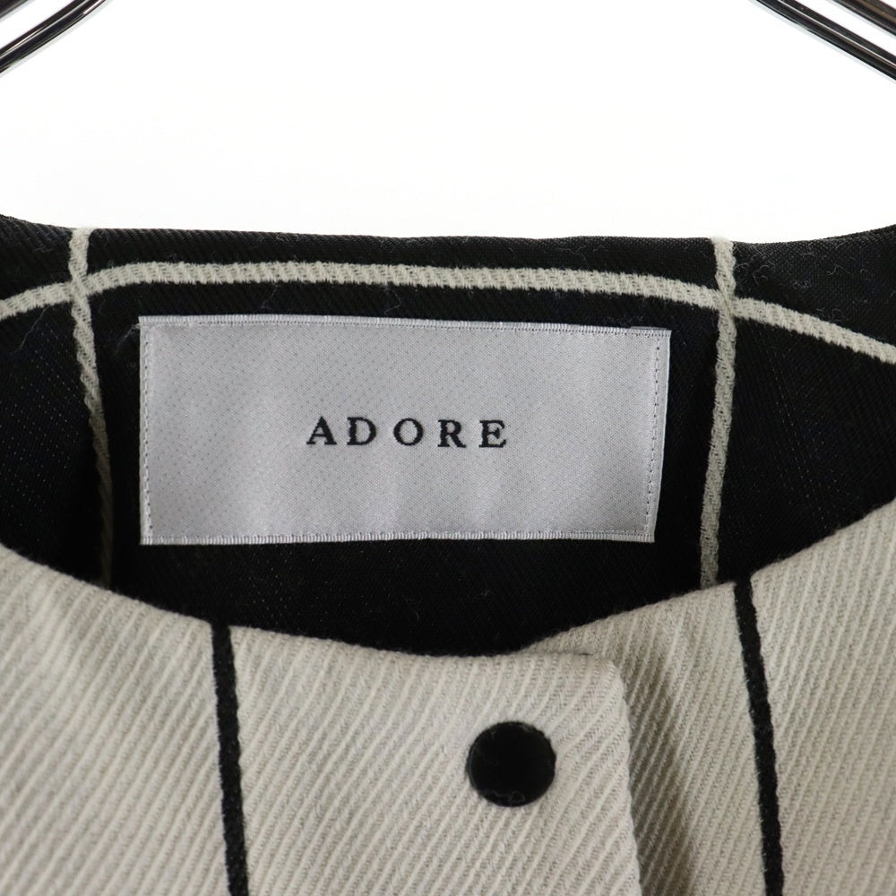 ADORE(アドーア) 21AW モールウィンドウペン ノーカラージャケット ホワイト/ブラック レディース 531-1250903