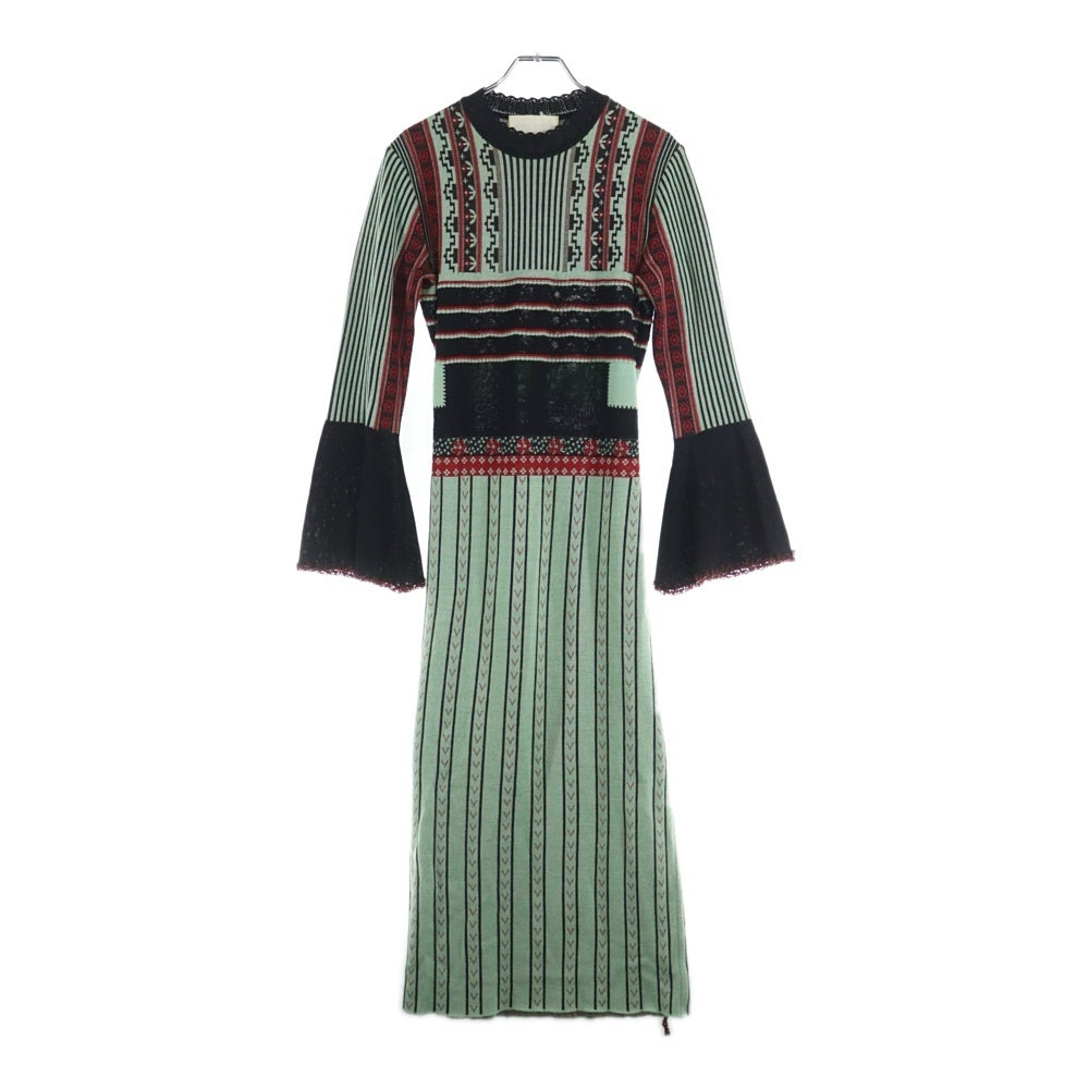 Mame Kurogouchi(マメ クロゴウチ) 18AW PEDICEL JAQUARD KNIT DRESS ペディセル ジャガード ニットワンピース レディース グリーン/ブラック MM18AW-KN042