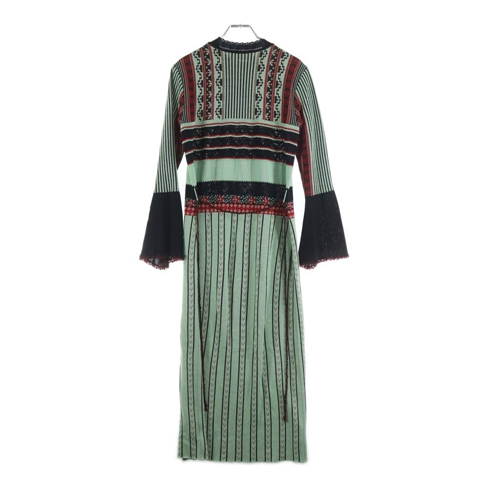 Mame Kurogouchi(マメ クロゴウチ) 18AW PEDICEL JAQUARD KNIT DRESS ペディセル ジャガード ニットワンピース レディース グリーン/ブラック MM18AW-KN042