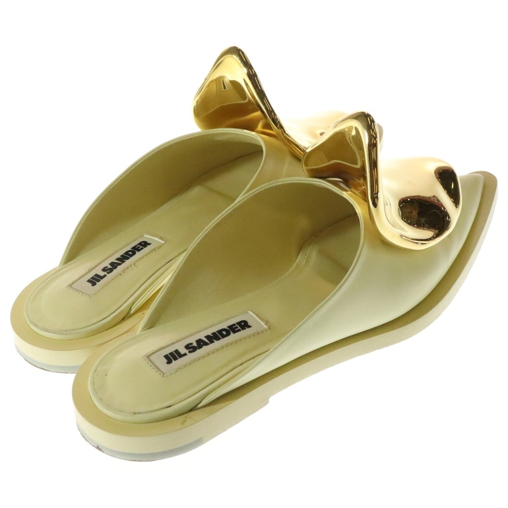 JIL SANDER(ジルサンダー) メタルプレート レザー フラット ミュール サンダル レディース イエロー/ゴールド JS38250A