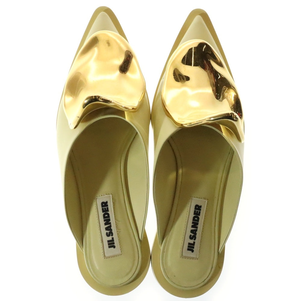 JIL SANDER(ジルサンダー) メタルプレート レザー フラット ミュール サンダル レディース イエロー/ゴールド JS38250A